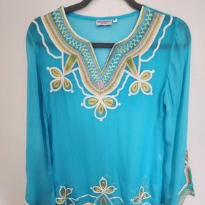 EUC ROBERTA FREYMAN 100% SILK EMBROIDERED TUNIC - MEDIUM